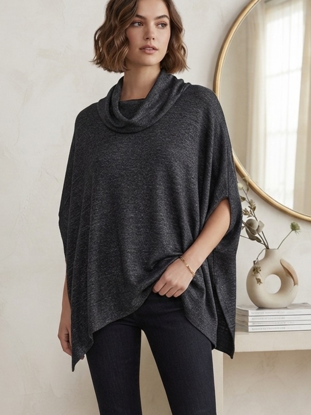 NWT $89 White House Black Market Women's XS S Charcoal Poncho Soft Draped Top